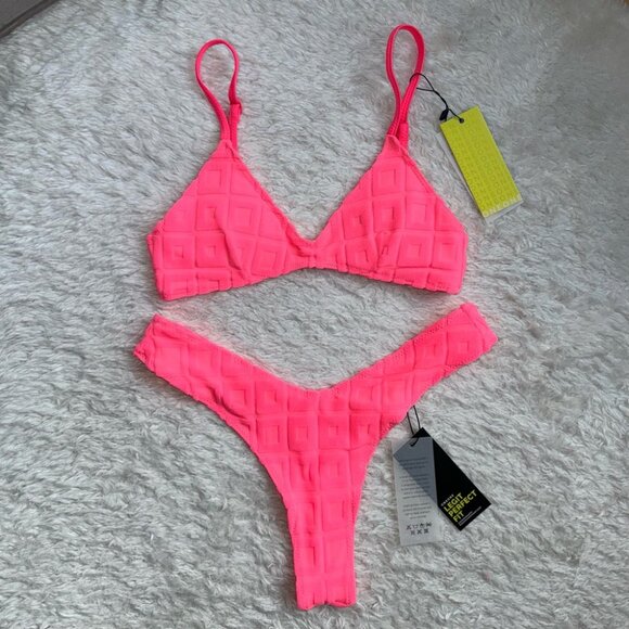 NWT OneOne Swimwear Bikini Set Terry Hot Neon Pink 2024 New Flamingo Lara Heidi - Picture 3 of 6